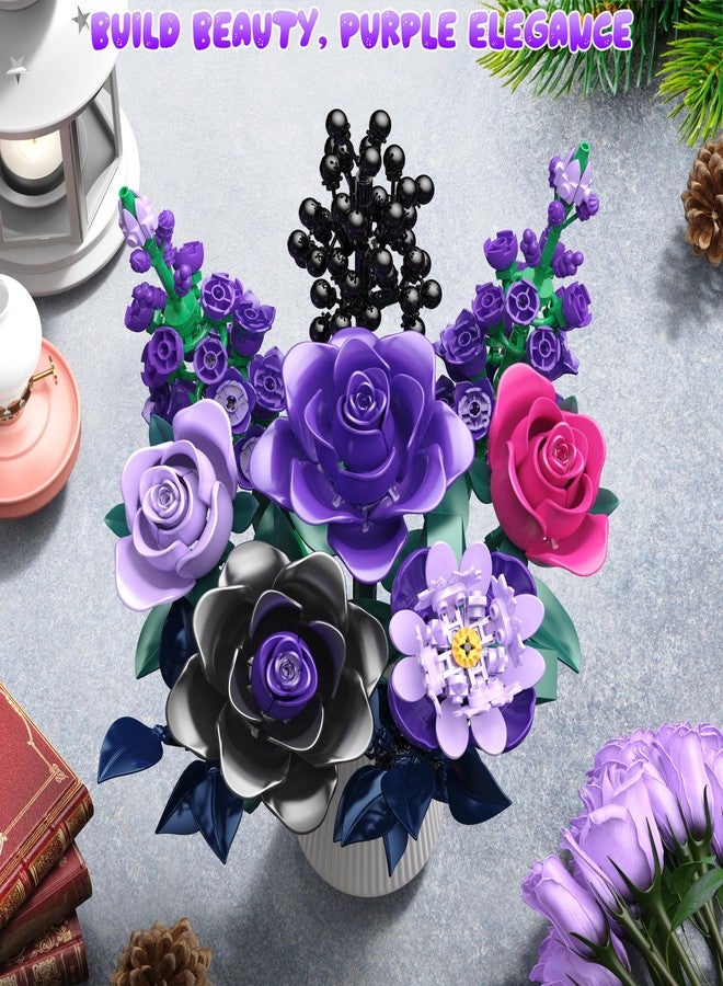 Ancesfun Purple Rose Building Blocks Set for Kids, 701PCS Flower Bouquet Toy, DIY Artificial Plant Gift for Girls, Women, Valentine's Day, Birthday, Mother's Day, Halloween Home Decor - Image 2